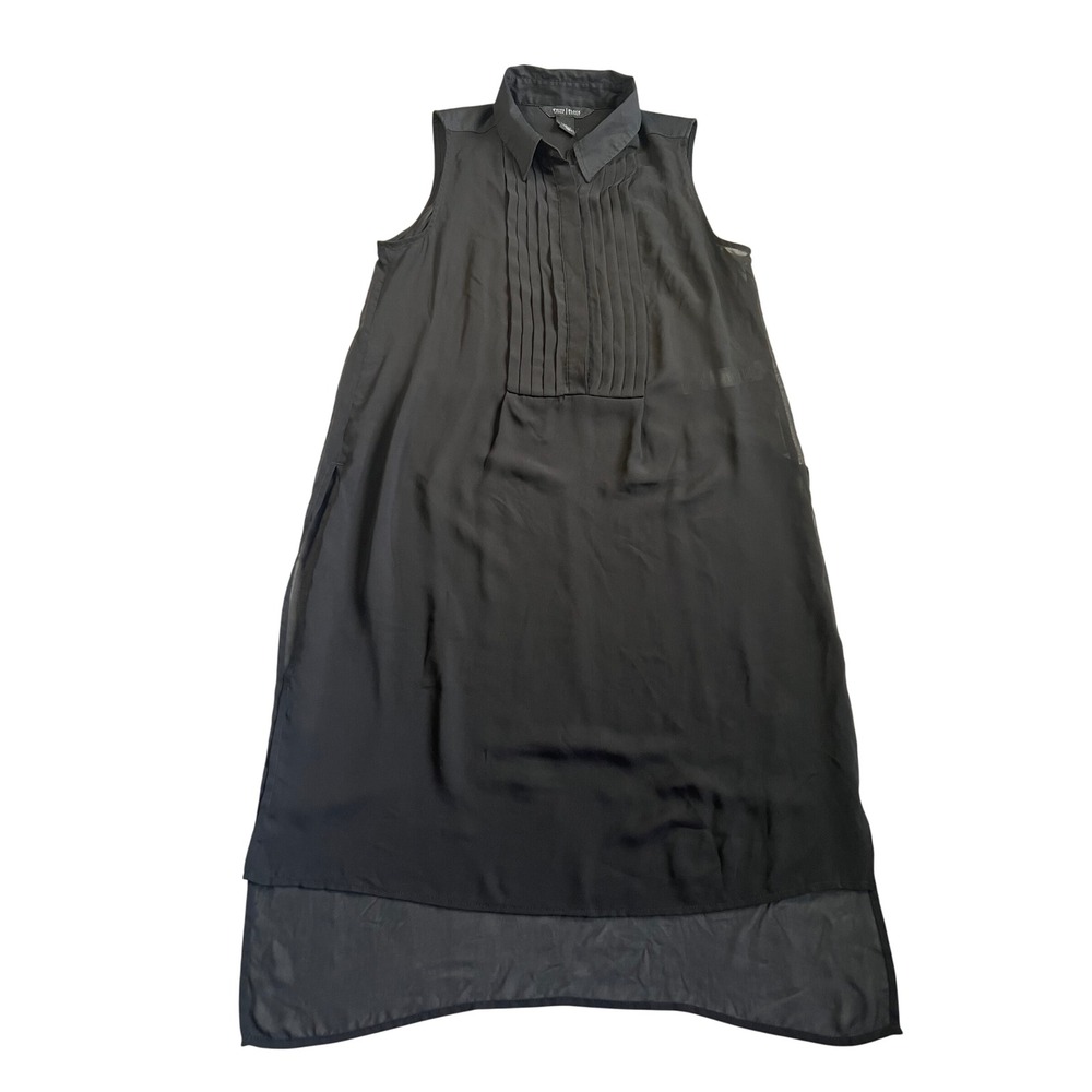 White House Black Market Tunic Sleeveless Pleated Black XS High Low Tuxedo Bib